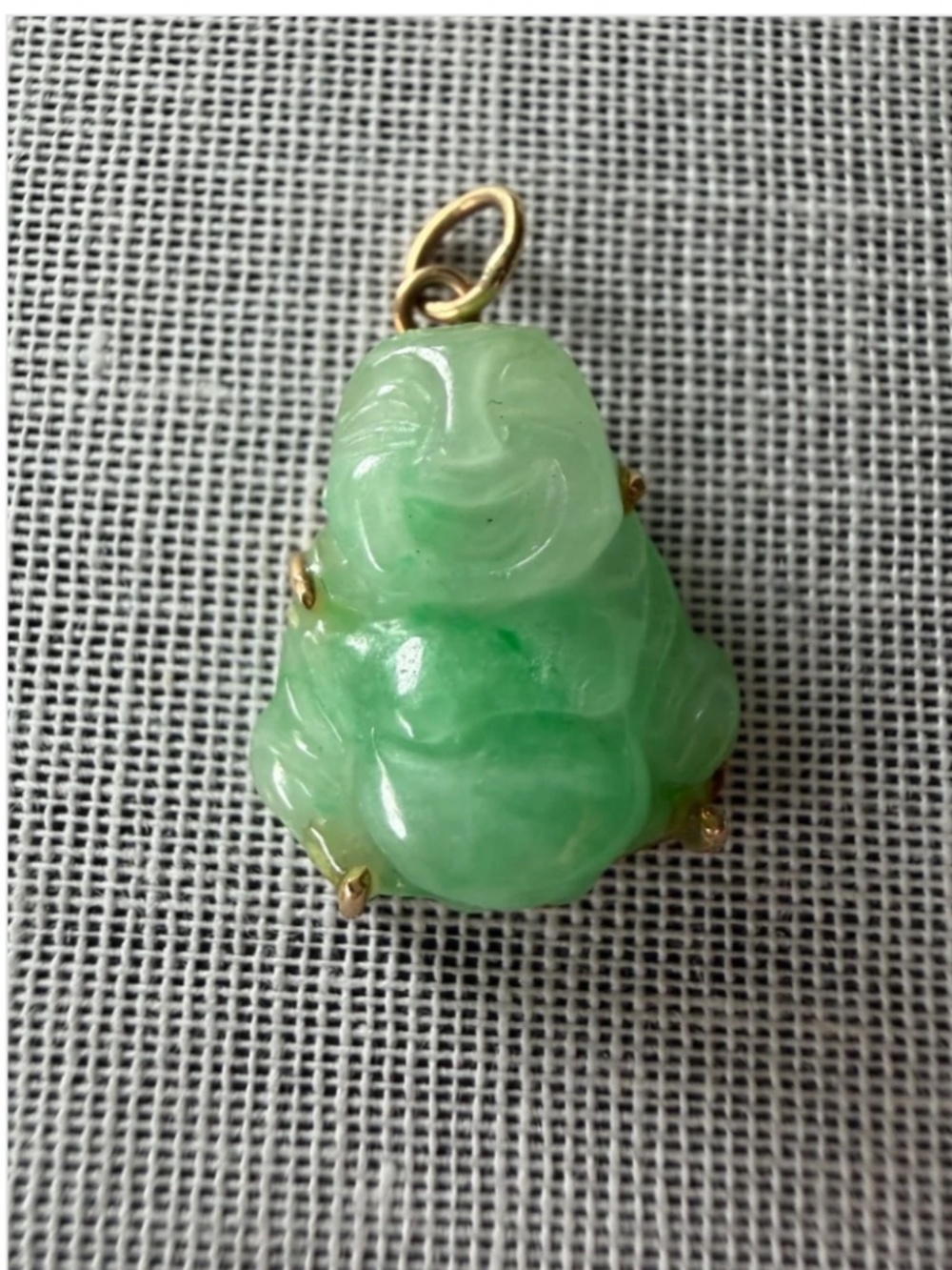 Jade Buddha Pendant | Green Jade in Yellow Gold | Lovely Charm